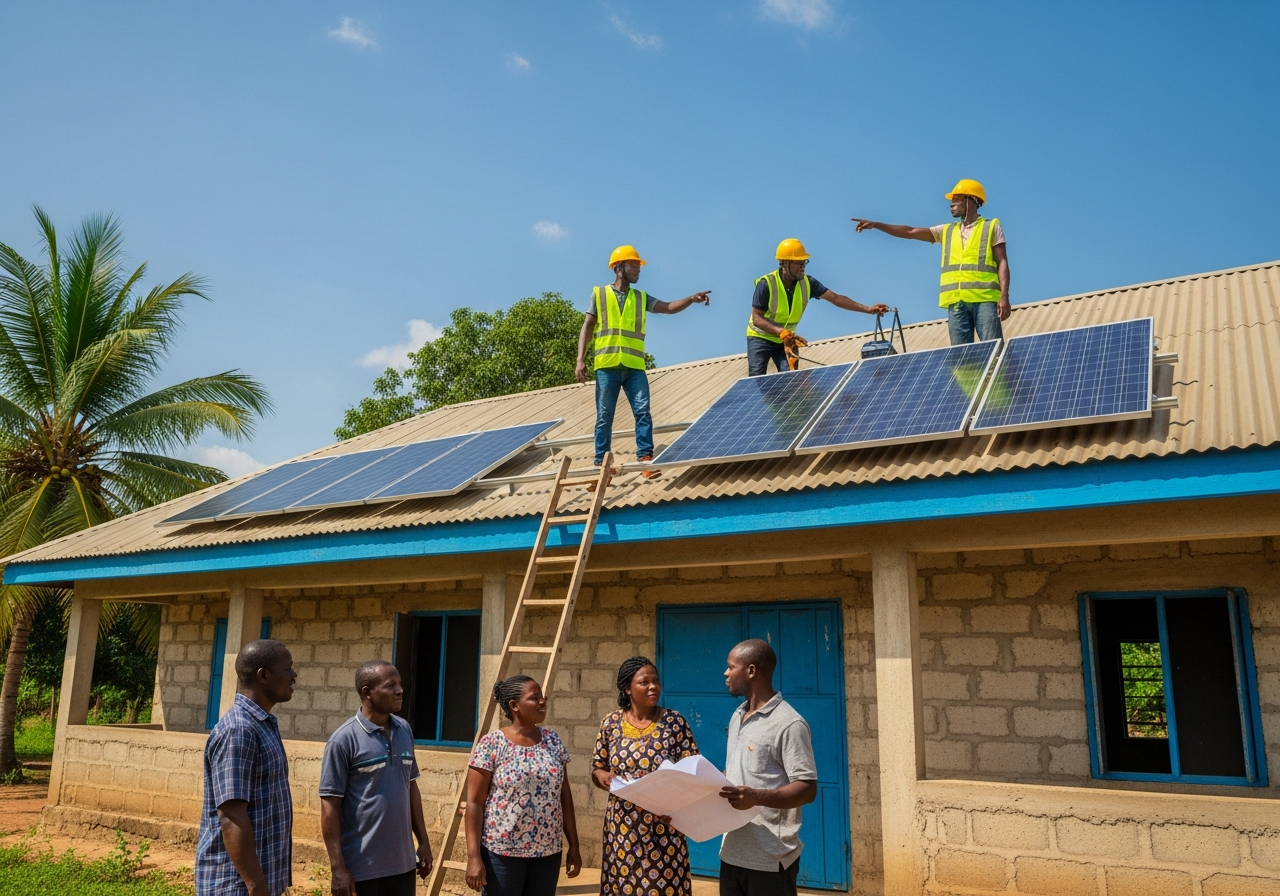 Solar panels at a community center illustration